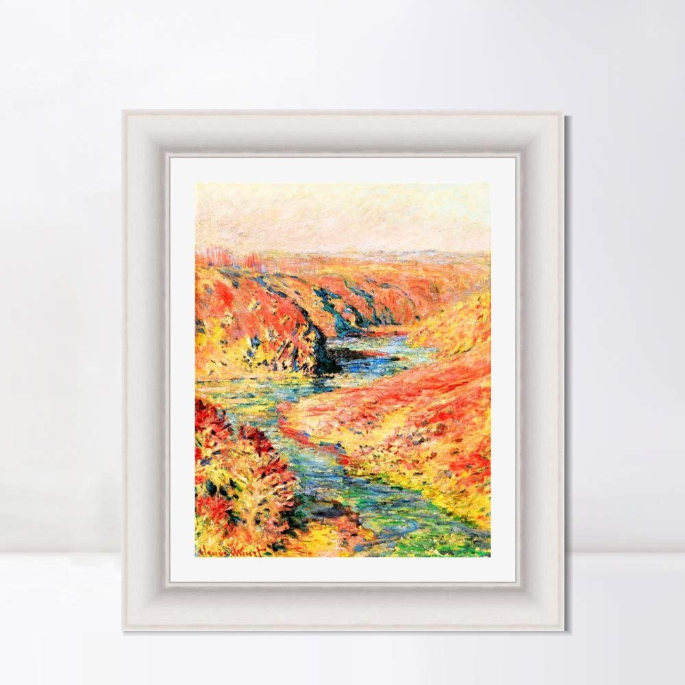 INVIN ART Framed Canvas Art Giclee Print The Valley of the Creuse at Fresselines, 1889 by Claude Monet Wall Art Living Room Home Office Decorations(Modern Simple White Frame with Mat,20"x24")