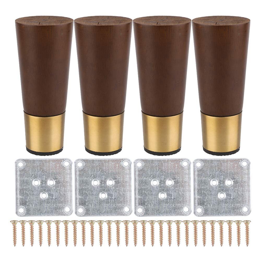Wooden Sofa Legs Furniture Wooden Support Legs with Pure Copper Foot Set of 4 Walnut Color 10/12/15/18cm (12cm)