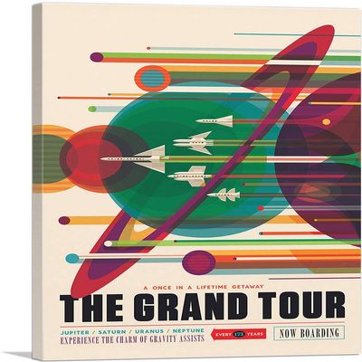 ARTCANVAS The Grand Tour Once In A Lifetime Getaway on the Voyager NASA Poster Canvas Art Print Stretched Framed Painting Picture Poster Giclee Wall Decor - 40" x 26" (0.75" Deep)