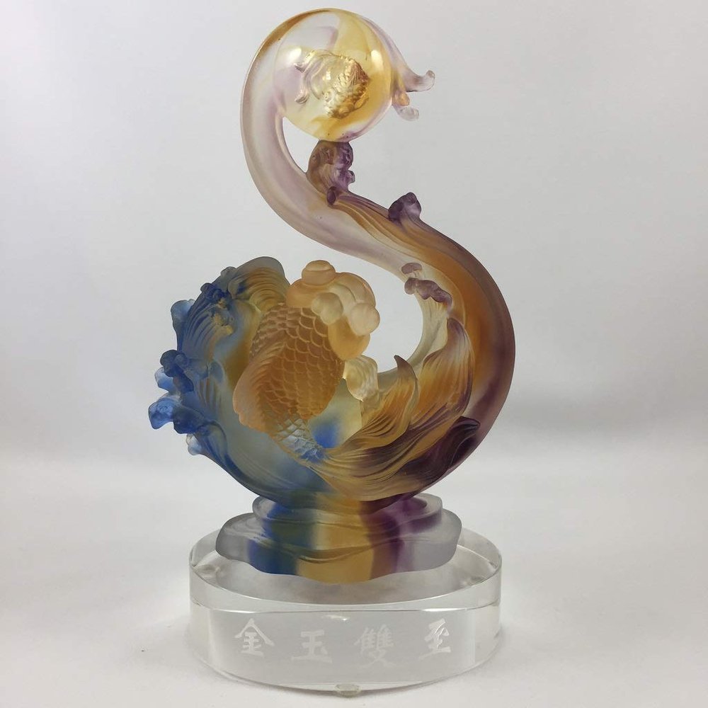 Amore Jewell Gold and Jade Coming Together Fengshui Decoration Ornament Gift for Home & Office (Liuli Crystal Glass)