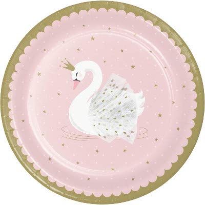 Baxter Distributing Stylish Swan Birthday Party Decorations, Pink and Gold Swan Party Supplies 9 Inch Round Paper Plates, Box of 96