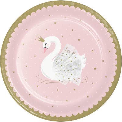Baxter Distributing Stylish Swan Birthday Party Decorations, Pink and Gold Swan Party Supplies 9 Inch Round Paper Plates, Box of 96