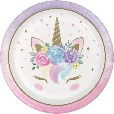 Baxter Distributing Unicorn Party Supplies Birthday Decorations, Baby Unicorn Party Favors and More Printed 9 Inch Round Paper Plate, Box of 96
