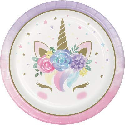 Baxter Distributing Unicorn Party Supplies Birthday Decorations, Baby Unicorn Party Favors and More Printed 9 Inch Round Paper Plate, Box of 96