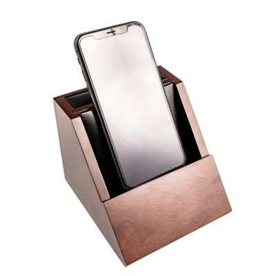 Dacasso Walnut and Leather Desktop Cell Phone Holder