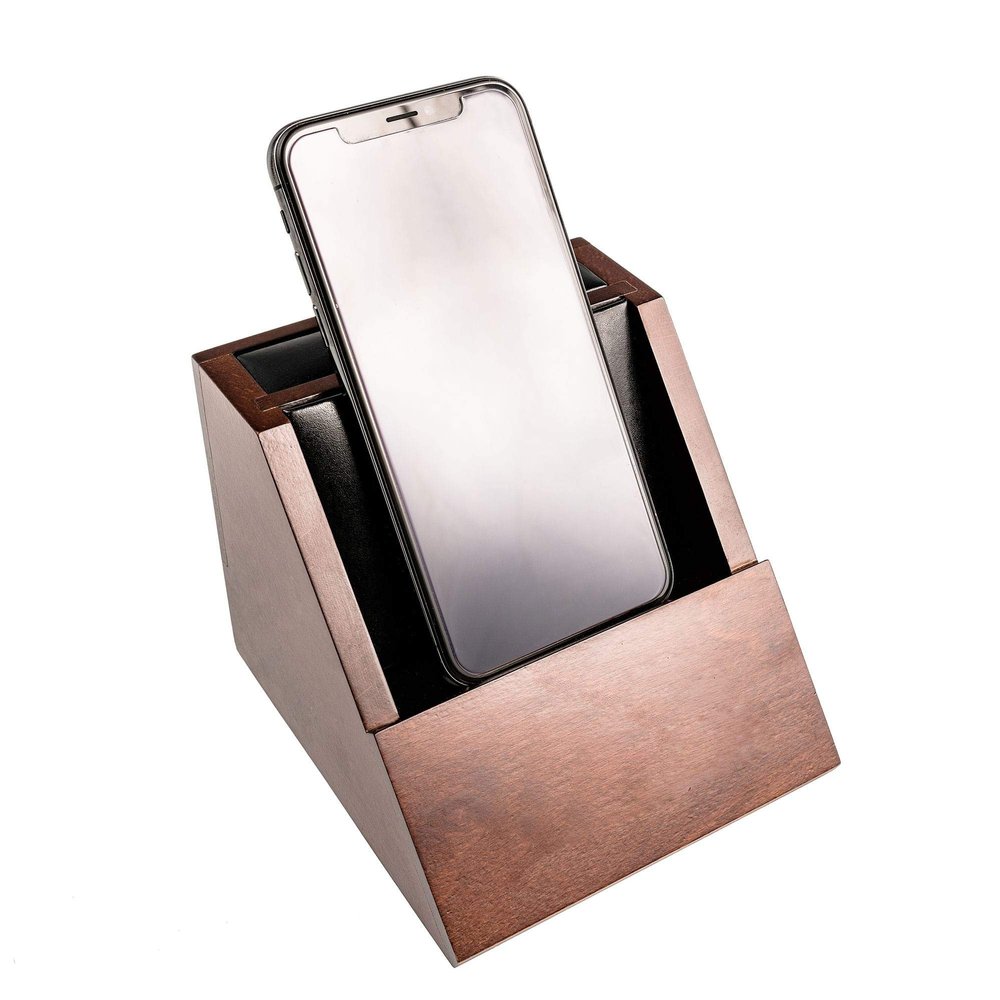 Dacasso Walnut and Leather Desktop Cell Phone Holder