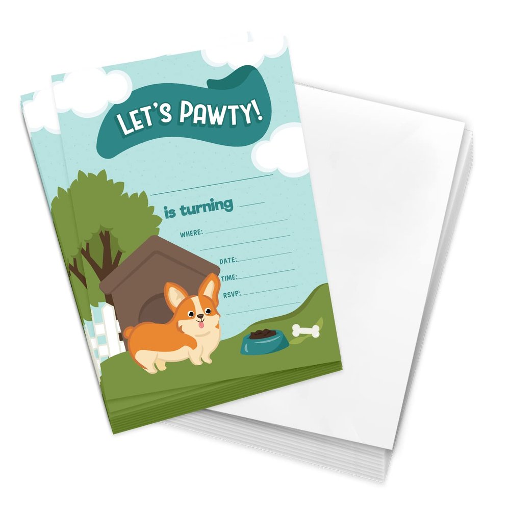 Desert Cactus Corgi Happy Birthday Invitations Style 1 Invite Cards (10 Count) With Envelopes Boys Girls Kids Party (10ct)
