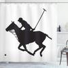 Ambesonne Sports Shower Curtain, Silhouette Illustration of Polo Player on a Horse Hitting a Ball Print, Cloth Fabric Bathroom Decor Set with Hooks, 69" W x 75" L, Charcoal Grey and White view 1