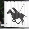 Ambesonne Sports Shower Curtain, Silhouette Illustration of Polo Player on a Horse Hitting a Ball Print, Cloth Fabric Bathroom Decor Set with Hooks, 69" W x 75" L, Charcoal Grey and White view 3