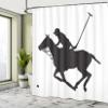 Ambesonne Sports Shower Curtain, Silhouette Illustration of Polo Player on a Horse Hitting a Ball Print, Cloth Fabric Bathroom Decor Set with Hooks, 69" W x 75" L, Charcoal Grey and White view 4
