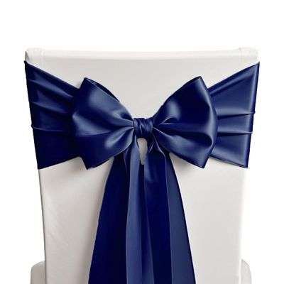 SINSSOWL 50 Navy Blue Chair Sashes Satin Chair Bows for Wedding Birthday Party Fiesta Restaurant Decor - 7x108 Inches Chairs Ribbons Ties Fitted Banquets Folding Chairs Decorations