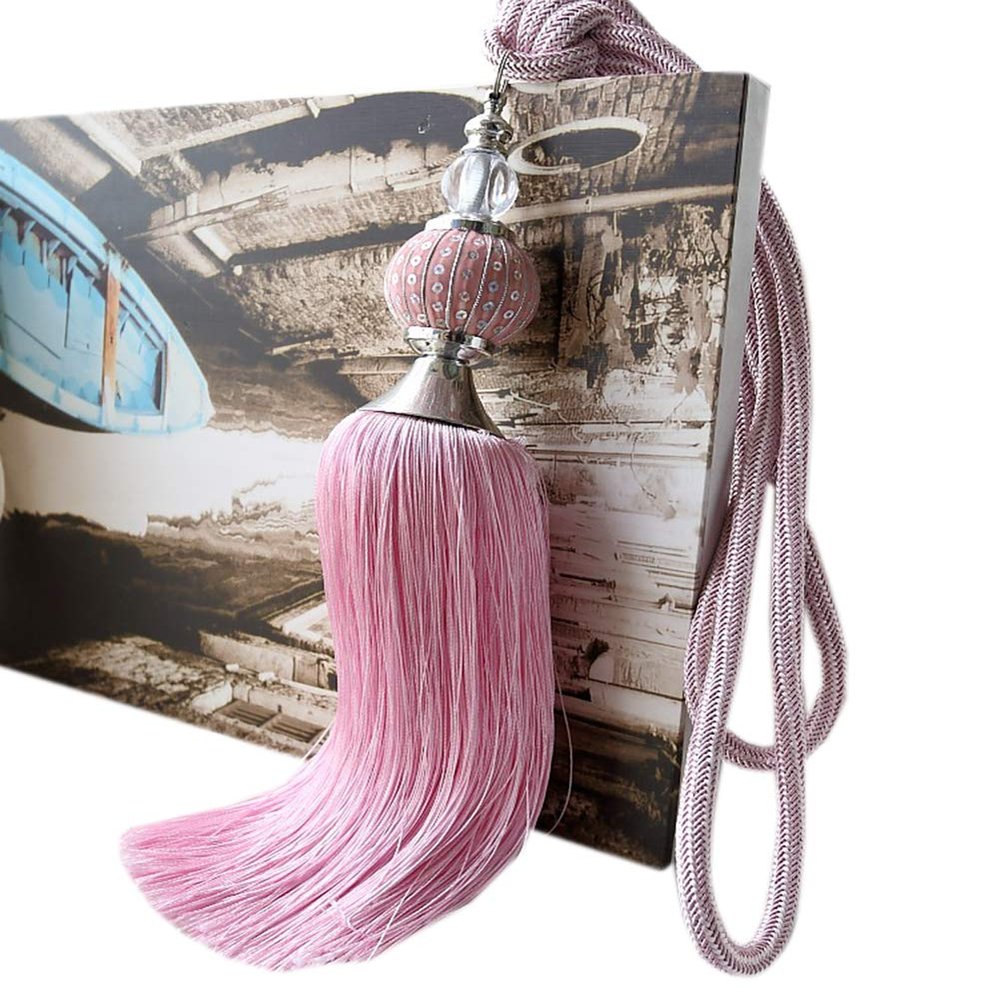 1 Pair Crystal Beaded Curtain Tassel Holdbacks Fashion Tassels Curtain Rope Tiebacks Curtain Buckle (Pink)