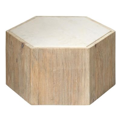 Jamie Young Co Argan Hexagon Wood & Marble Small Table in Natural/White