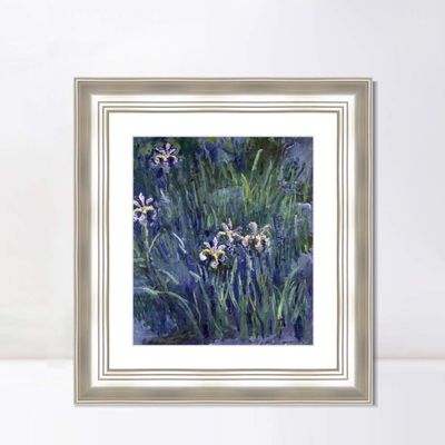 INVIN ART Framed Canvas Art Giclee Print Iris, 1914-1917 by Claude Monet Wall Art Living Room Home Office Decorations(Classic Silver Frame with Mat,20"x24")