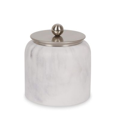 nu steel Misty Silver Q-tip Jar in Resin Marble & Stainless Steel for Bathrooms & Vanity Spaces