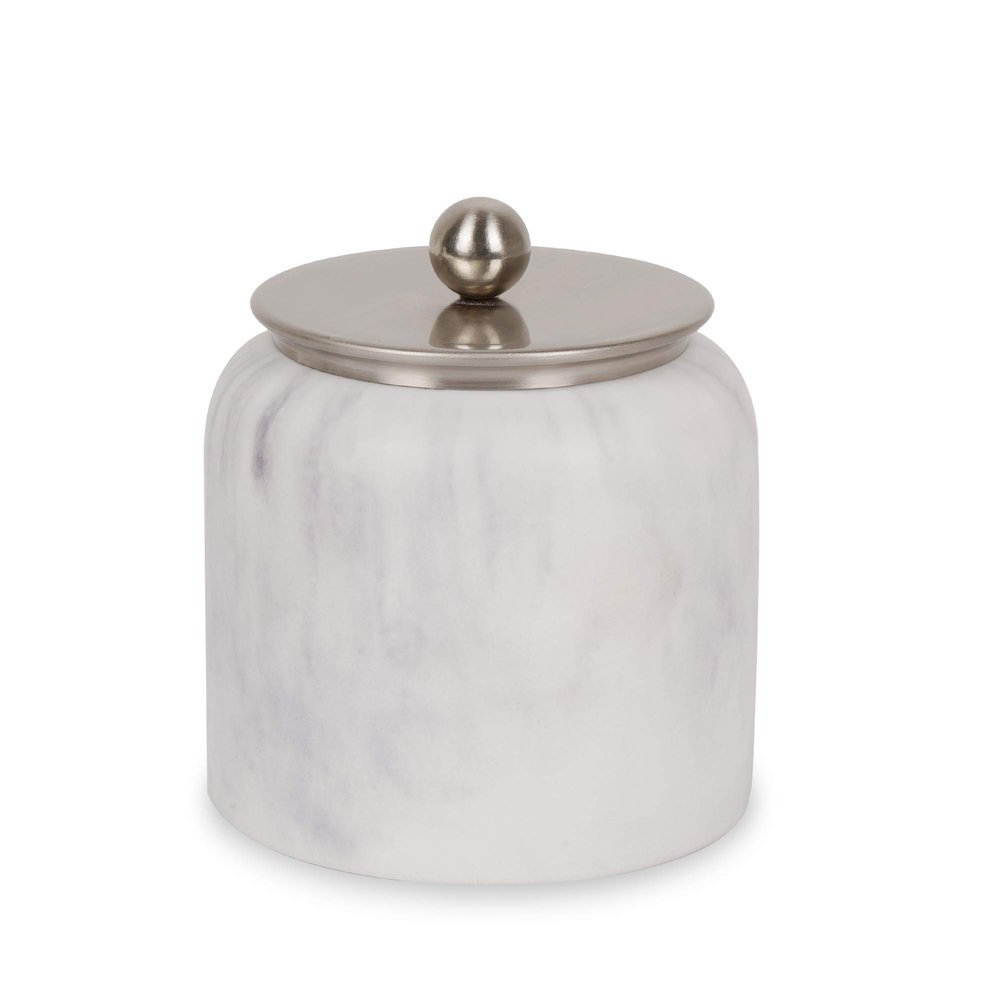 nu steel Misty Silver Q-tip Jar in Resin Marble & Stainless Steel for Bathrooms & Vanity Spaces