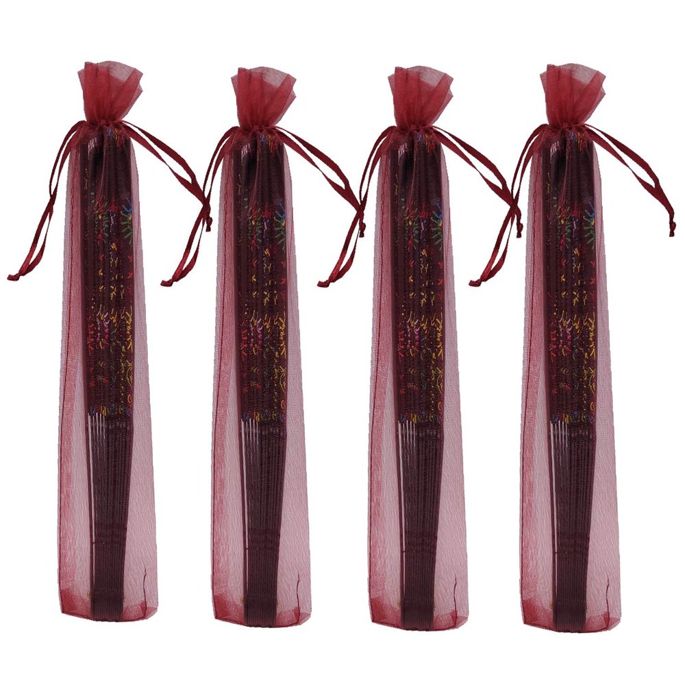 Ankirol 100pcs Sheer Fan Organza Bags 2.4X10.6 INCH Folding Fan Organza Gift Bag Gift Pouch with Drawstring Silk Pouches for Hand Fans (wine red)
