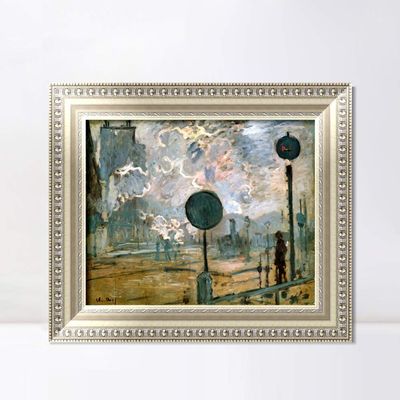 INVIN ART Framed Canvas Art Giclee Print Exterior of Saint-Lazare Station (The Signal) (1877) by Claude Monet Wall Art Living Room Home Office Decorations(European Style Silver Frame,20"x24")
