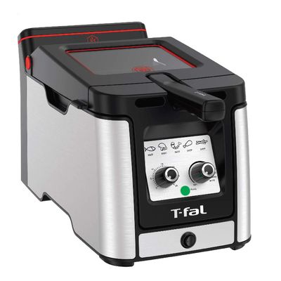 T-fal Deep Fryer with Basket, Electrics Stainless Steel 3.5 Liter Oil Capacity, 2.6 Pound Food Capacity 1800 Watts Easy Clean, Temp Control, Digital Timer, Oil Filtration, Dishwasher Safe Parts Silver