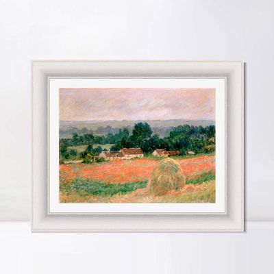 INVIN ART Framed Canvas Art Giclee Print Haystack at Giverny, 1886 by Claude Monet Wall Art Living Room Home Office Decorations(Modern Simple White Frame with Mat,20"x24")