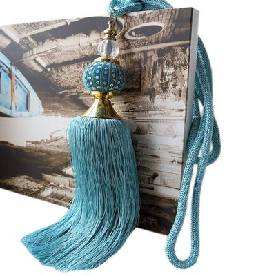 1 Pair Crystal Beaded Curtain Tassel Holdbacks Fashion Tassels Curtain Rope Tiebacks Curtain Buckle (Blue)