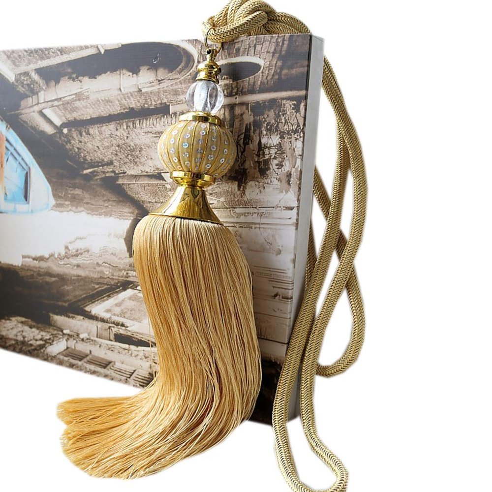 1 Pair Crystal Beaded Curtain Tassel Holdbacks Fashion Tassels Curtain Rope Tiebacks Curtain Buckle (Golden)