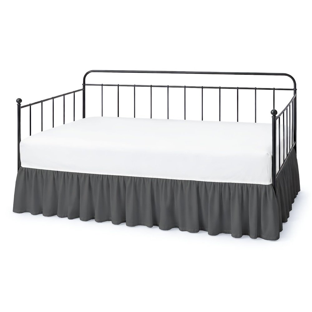 Rlinen Daybed Bed Skirt Twin Size, 18-Inch Drop Ruffled Daybed Bedskirt, 100% Microfiber, Dark Grey Daybed Skirt for Living Room and Guest Room