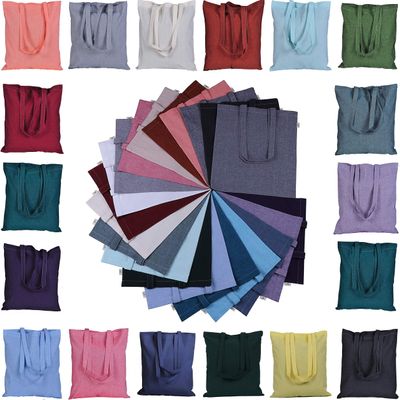 ATMOS GREEN 20 pack 15 X 16 inch with long handle ASSORTED Colors 5.5 oz Recycled cotton canvas reusable grocery bags eco friendly super strong MADE in INDIA