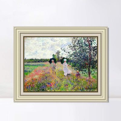 INVIN ART Framed Canvas Art Giclee Print The Promenade near Argenteuil, 1873 by Claude Monet Wall Art Living Room Home Office Decorations(Beige Color Frame with Linen Liner,20"x24")