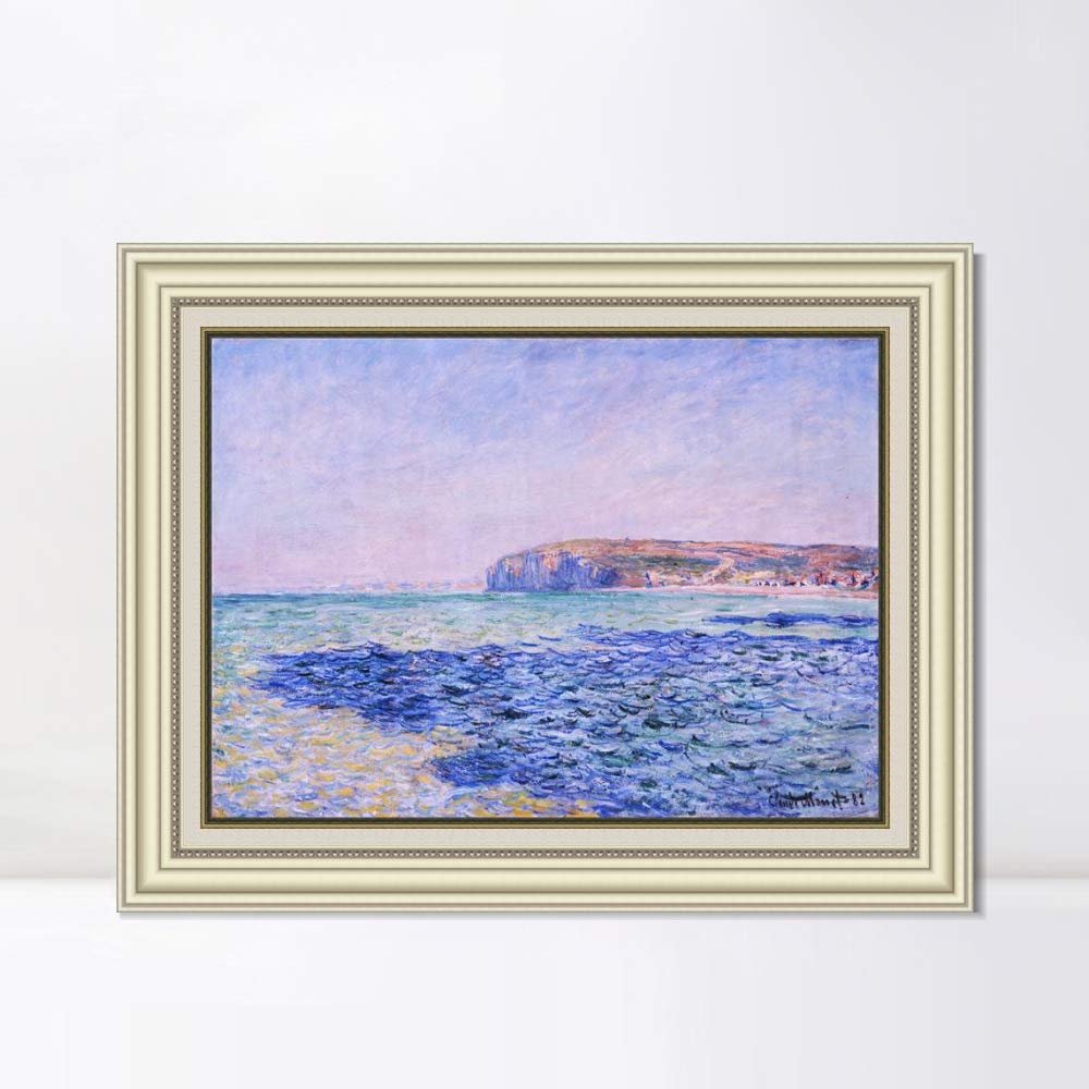 INVIN ART Framed Canvas Art Giclee Print Shadows on the Sea at Pourville (1882) by Claude Monet Wall Art Living Room Home Office Decorations(Beige Color Frame with Linen Liner,20"x24")