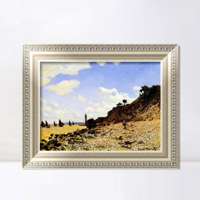 INVIN ART Framed Canvas Art Giclee Print Seaside at Honfleur (1864) by Claude Monet Wall Art Living Room Home Office Decorations(European Style Silver Frame,20"x24")