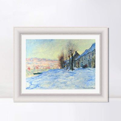 INVIN ART Framed Canvas Art Giclee Print Lavacourt under Snow, 1879 by Claude Monet Wall Art Living Room Home Office Decorations(Modern Simple White Frame with Mat,20"x24")