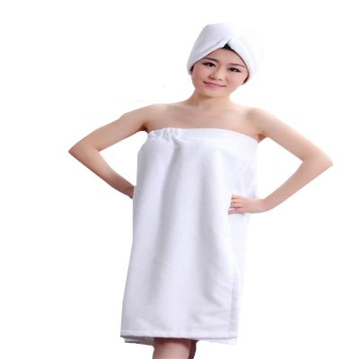 Adela Women Super Soft Absorbent Bath Towel Wrap Shower Skirt and Hair Drying Turban, White