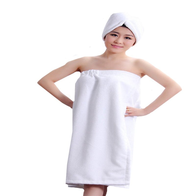 Adela Women Super Soft Absorbent Bath Towel Wrap Shower Skirt and Hair Drying Turban, White