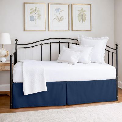 ARlinen Daybed Bed Skirt Twin Size, 16-Inch Drop Box Pleated Daybed Skirt with Split Corners, Tailored Navy Blue Bedskirt