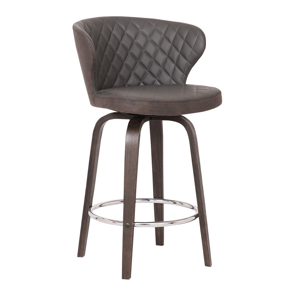 Armen Living Mynette Modern Faux Leather Swivel Kitchen Barstool, 26" Counter Height, Brown