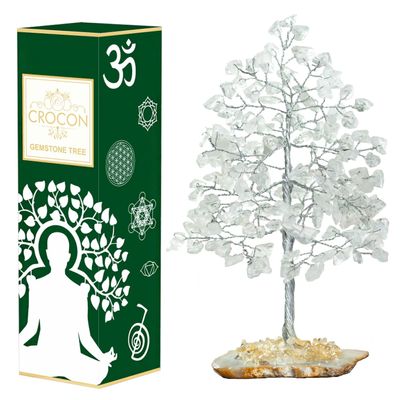 Crocon Clear Quartz Crystal Wire Tree with Agate Slice Base - Home Decoration, Crystal Gifts, Birthday Gifts for Women & Men, Wedding, Anniversary, House Warming Gift for Her, Mum, Sister & Grandma