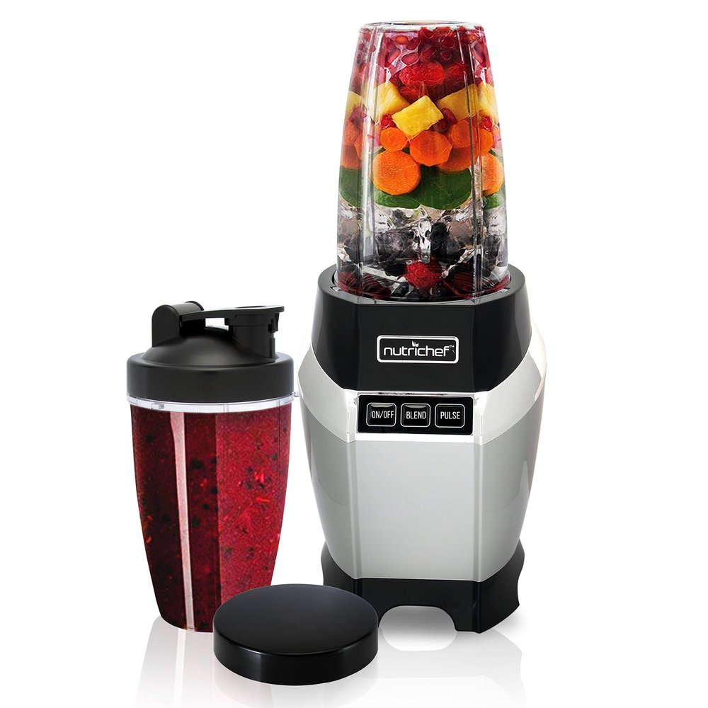 NutriChef Personal Electric Single Serve Blender - Small Professional Kitchen Countertop Mini Blender for Shakes & Smoothies, Pulse Blend, Convenient Lid Cover, Portable 20 & 24 oz Cups, Black