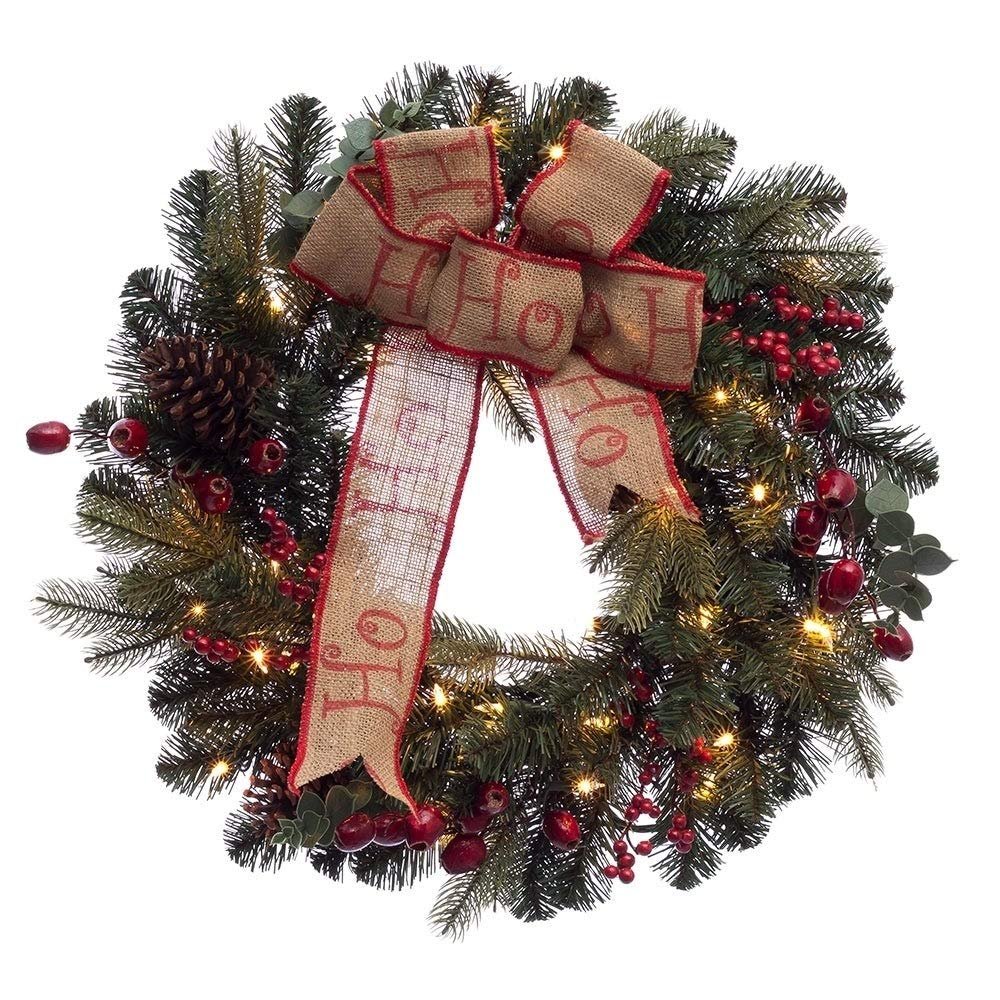 A & L Puleo International 30 inch Prelit Decorated Wreath with 70 Clear Incandescent Lights