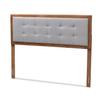 Baxton Studio Sarine Mid-Century Modern Light Grey Fabric Upholstered Walnut Brown Finished Wood Full Size Headboard view 3