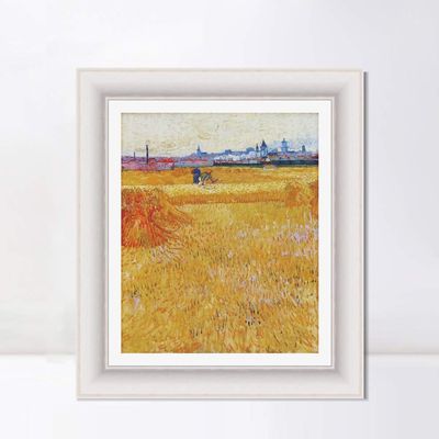 INVIN ART Framed Canvas Art Giclee Print Arles View from The Wheat Fields by Vincent Van Gogh Wall Art Living Room Home Office Decorations(Modern Simple White Frame with Mat,20"x24")
