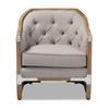 Baxton Studio Terina French Country Industrial Grey-Beige Fabric Upholstered Whitewashed Oak Wood Armchair with Metal Accents view 1
