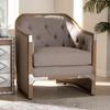 Baxton Studio Terina French Country Industrial Grey-Beige Fabric Upholstered Whitewashed Oak Wood Armchair with Metal Accents view 2