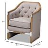 Baxton Studio Terina French Country Industrial Grey-Beige Fabric Upholstered Whitewashed Oak Wood Armchair with Metal Accents view 3