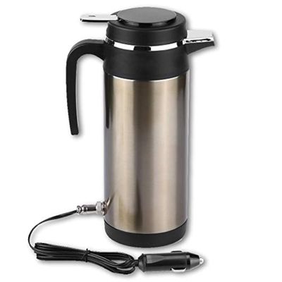 Qiilu Car le 12V 1000ML Electric Car le Travel Heater Water Bottle Large Capacity Tea Coffee Milk Car Boiler for Camping Boat (Gold-12V)