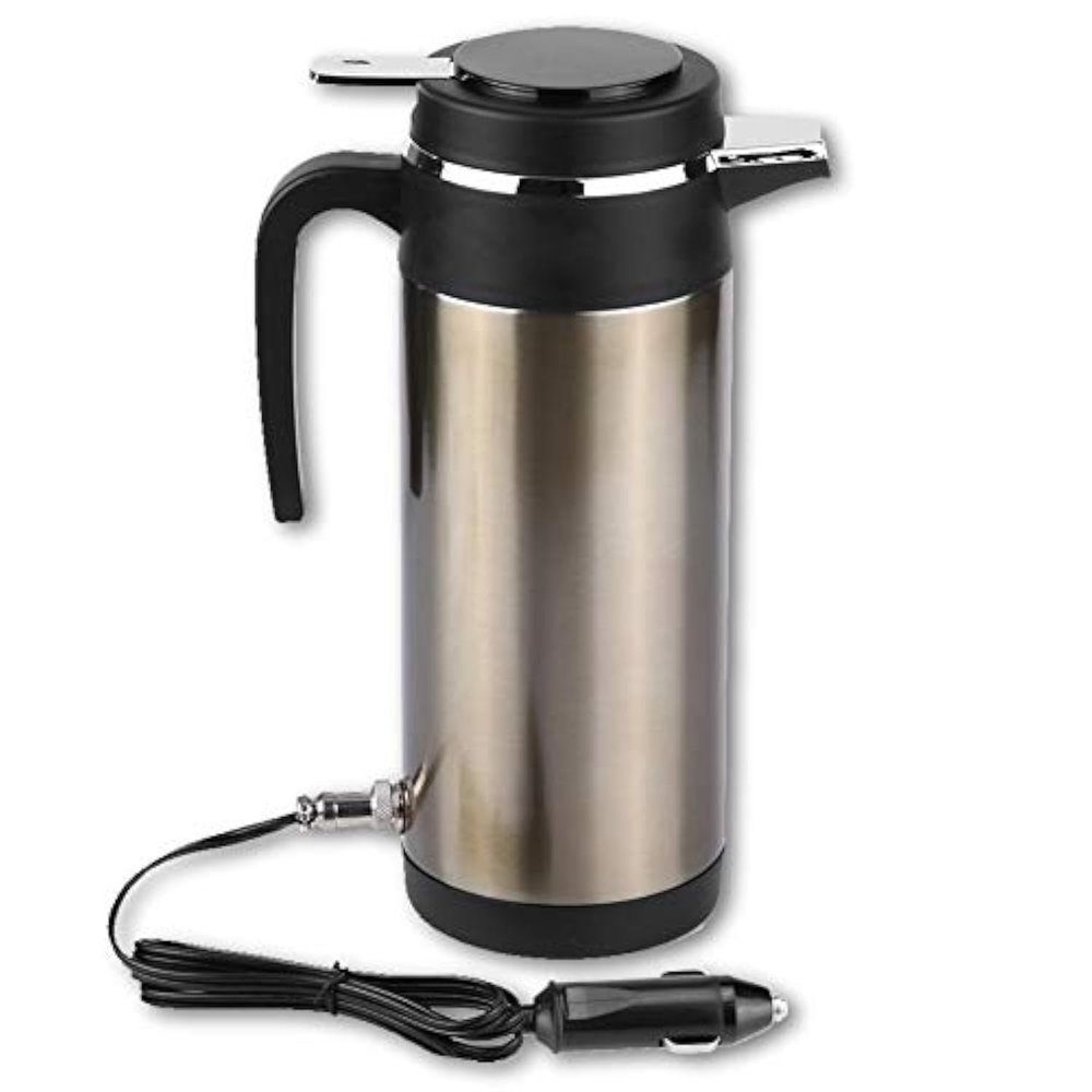 Qiilu Car le 12V 1000ML Electric Car le Travel Heater Water Bottle Large Capacity Tea Coffee Milk Car Boiler for Camping Boat (Gold-12V)