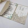 25pcs 5"x7.28" Champagne Vine Tri Fold Pocketfold Wedding Invitations Cards pocket Pearl Paper Laser Cut Hollow Carving Greeting invites Covers only no envelope no insert (champagne cover only) view 2
