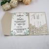 25pcs 5"x7.28" Champagne Vine Tri Fold Pocketfold Wedding Invitations Cards pocket Pearl Paper Laser Cut Hollow Carving Greeting invites Covers only no envelope no insert (champagne cover only) view 3