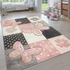 Kids Room Rug Pastel Colors Butterflies Check Pattern Spots Flowers Colourful, Size:2'8" x 4'11" view 1