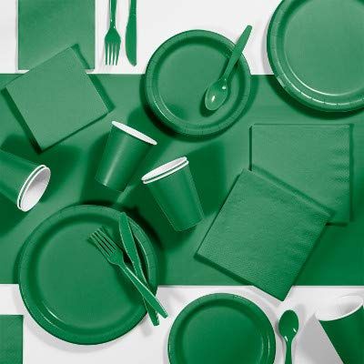 Emerald Green Party Decorations, Color Disposable Plates, Napkins, Cups, and Cutlery for 24 People, Box of 245 Pieces